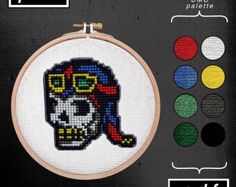 American Traditional Tattoo Flash Lou Normand Mini Aviator Skull Cross Stitch Pattern (PDF)