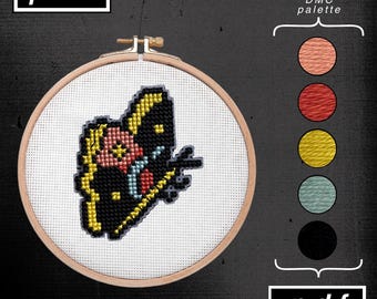 American Traditional Tattoo Flash Prof. Milton Zeis Inspired Mini Butterfly Cross Stitch Pattern (PDF)
