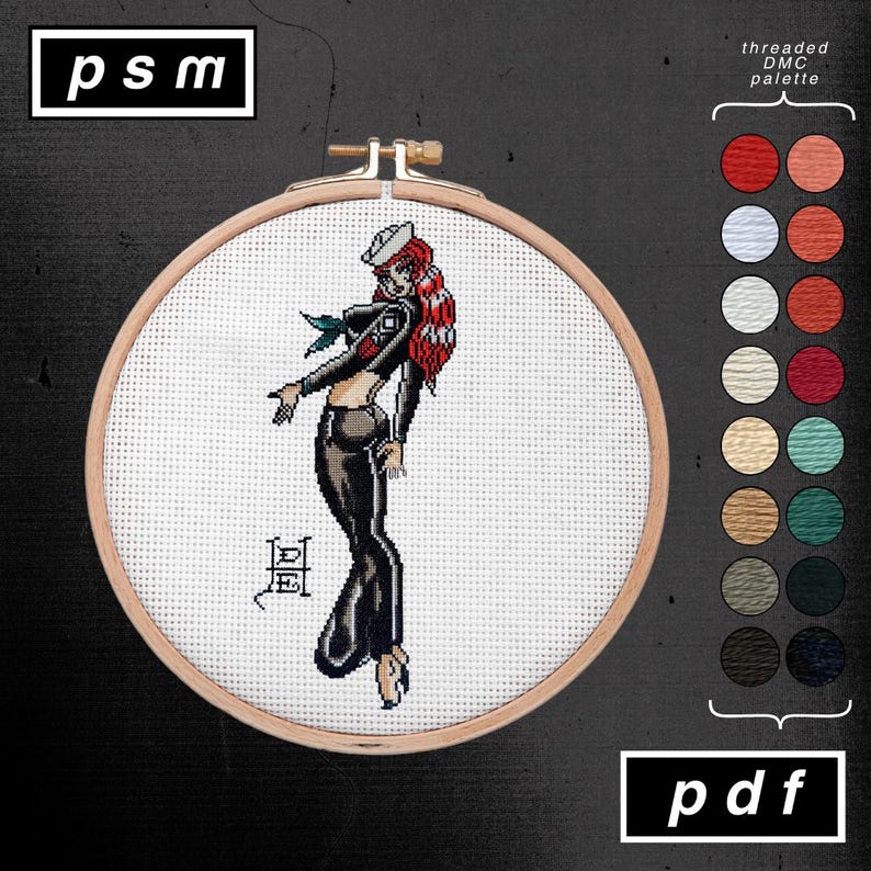 Zeeman pin-up girl kruissteekpatroonbundel: op Ed Hardy geïnspireerd (pdf-patroon) afbeelding 1