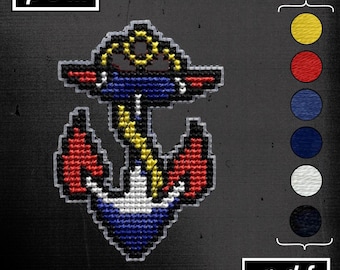 American Traditional Tattoo Sailor Jerry Mini Anchor Cross Stitch Pattern (PDF)