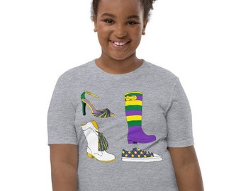 Mardi Gras Shoes Youth Short Sleeve T-Shirt - Kids New Orleans Parade Shirt
