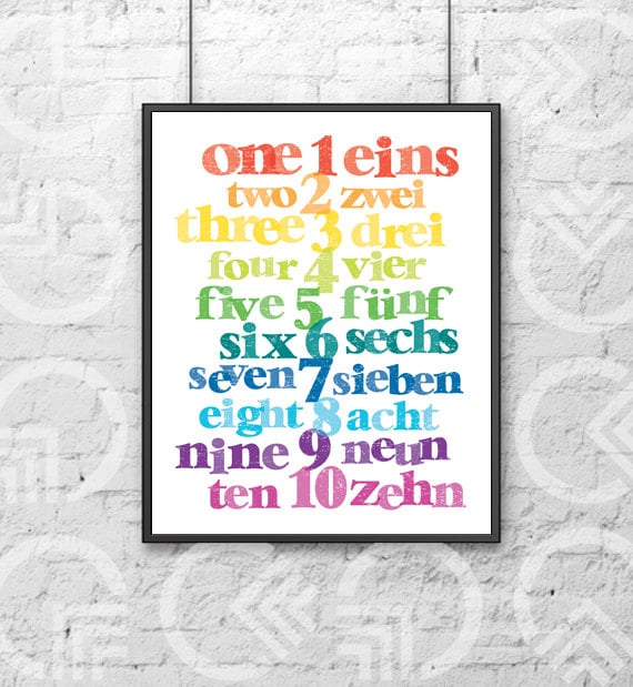 Instant Download Printable 8x10 Art Print German and English Numbers ...