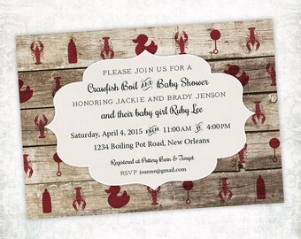 Printable Digital File - Crawfish Boil Baby Shower Invitation - Customizable - Wood, Rustic, Crayfish, Seafood, Low Country, Cajun, Southern