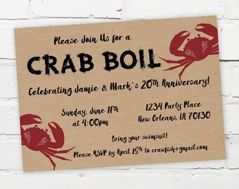 Printable Digital File - Crab Boil Invitation - Customizable - Low Country, Kraft Paper, Engagement Party, Birthday, Shower, Seafood, South