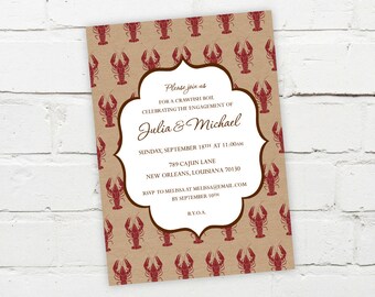 Printable Digital File - Elegant Crawfish Boil Invitation - Customizable - Engagement Party, Birthday, Shower, Crayfish, Seafood, Cajun