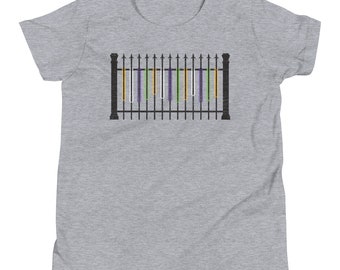 NOLA Bling Mardi Gras Beads on Wrought Iron Fence Youth Short Sleeve T-Shirt