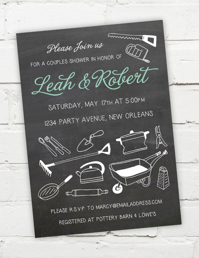 Printable Digital File Couples Shower Chalkboard Invitation Honey Do Customizable Tools, Garden, Gadgets, Kitchen, Wedding, Co-Ed image 1