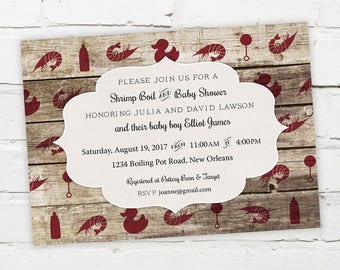 Printable Digital File - Shrimp Boil Baby Shower Invitation - Customizable - Wood, Rustic, Low Country, Seafood, Cajun, Southern