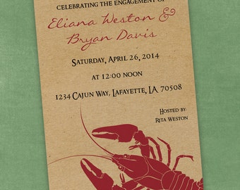 Printable Digital File - Crawfish Boil Invitation - Customizable - Kraft Paper, Seafood, Crayfish, Cajun, Birthday, Shower, Engagement Party