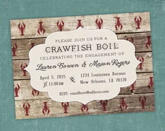 Printable Digital File - Crawfish Boil Invitation - Customizable - Wood, Bargeboard, Engagement Party, Birthday, Shower, Crayfish, Seafood