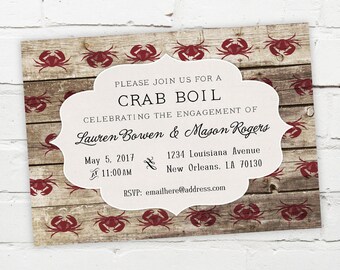 Printable Digital File - Crab Boil Invitation - Customizable - Low Country, Wood, Bargeboard, Engagement Party, Birthday, Shower, Seafood