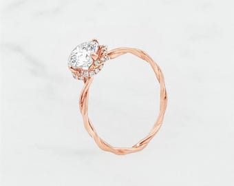 14K echt gouden in het lab gekweekte diamanten ring sieraden | Minimalistische luxe verlovingsring