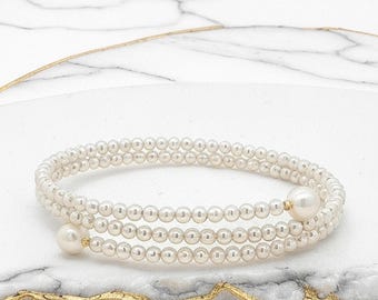 18 kt echt gouden zoetwaterparelarmband, sieraden | Ronde kralen van 3 en 6 mm