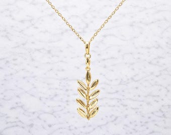 18K Gold Plated Bay Leaf Pendant Necklace - Fengshui Laurel