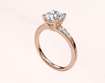 Rose gold diamond ring, capturing the soft light on your fingertips, reflecting
