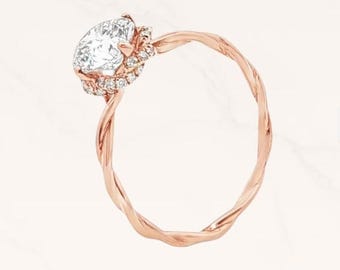 Twisted 18K Diamond Ring | Rose Gold Engagement Ring - Eternal Companionship Design