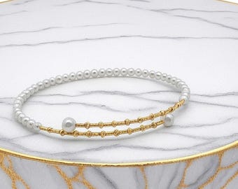 18 kt echt gouden zoetwaterparelarmband, sieraden | Ronde kralen van 3 en 4,5 mm