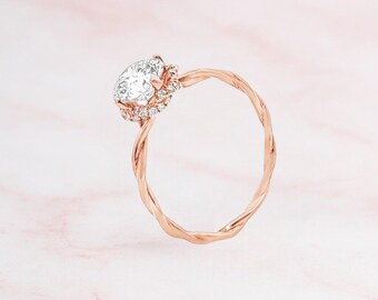 18K gouden in het lab gekweekte diamanten ring: prachtige verlovingsring 1 karaat middensteen