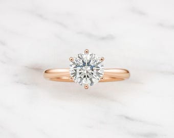 18 kt gouden in het lab gekweekte diamanten ring: 1 karaat solitaire