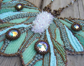 LUNABELLE - bead embroidery butterfly necklace