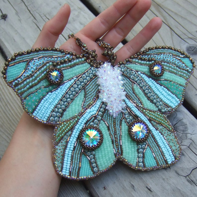 LUNABELLE Bead Embroidery Butterfly Necklace Etsy