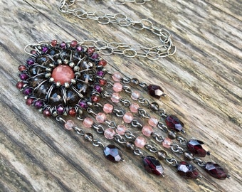 PORTAL II - gemstone necklace with garnet, quartz, and pyrite