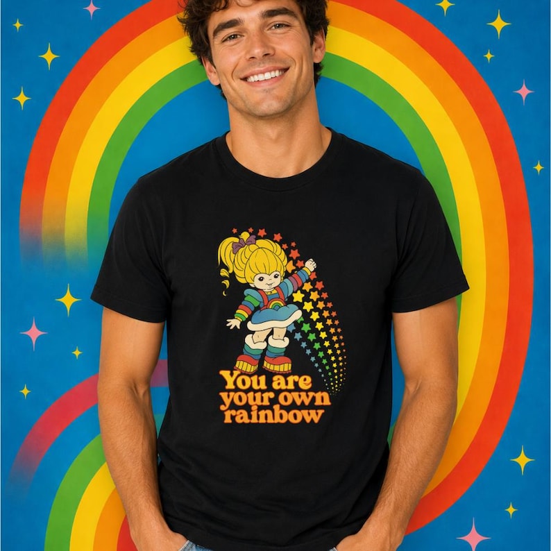 Retro Rainbow Girl Graphic Shirt | 80s Cartoon Style, Bella+Canvas Softshirt image 4