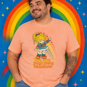 Retro Rainbow Girl Graphic Shirt | 80s Cartoon Style, Bella+Canvas Softshirt image 7