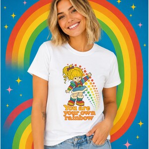Retro Rainbow Girl Graphic Shirt | 80s Cartoon Style, Bella+Canvas Softshirt image 9
