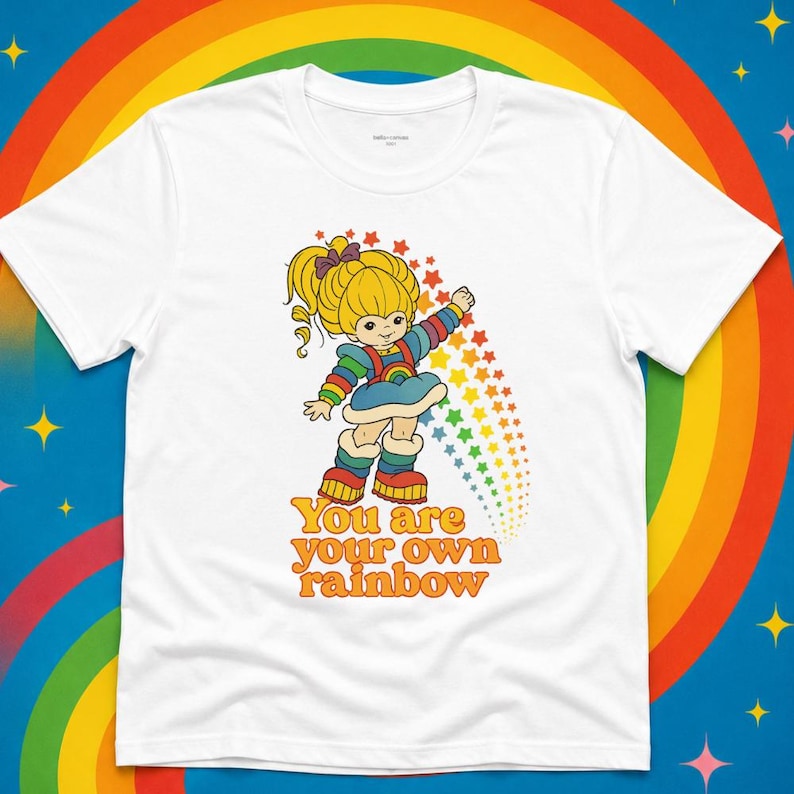 Retro Rainbow Girl Graphic Shirt | 80s Cartoon Style, Bella+Canvas Softshirt image 1