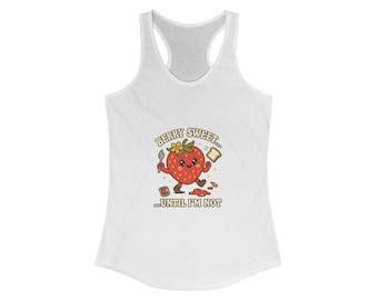 Funny Strawberry Racerback Tank Top: Kawaii Fruit Graphic