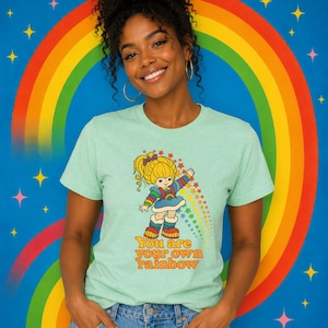 Retro Rainbow Girl Graphic Shirt | 80s Cartoon Style, Bella+Canvas Softshirt image 2