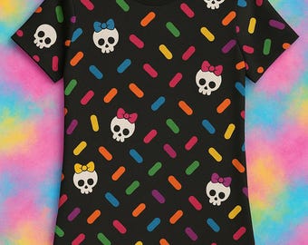 Sprinkle Skull Graphic Tee: Gothic Rainbow All-Over Print