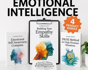 Emotionele-intelligentiebundel | 4-in-1 EQ-groeitoolkit | Gids voor zelfbewustzijn, checklist voor empathische vaardigheden, PAUZE-methode