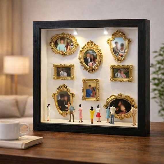 Personalized Mini Museum Shadow Box, DIY Silhouette Memory Display with Mini Figurines & Frame, Valentine’s Day Anniversary Gift
