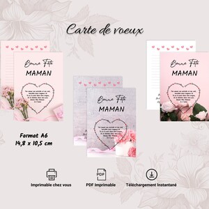 Cartes de vœux Bonne Fête Maman – Lot de 3 modèles PDF à imprimer – Format A6 – Fichier numérique instantané – Cadeau Fête des Mères