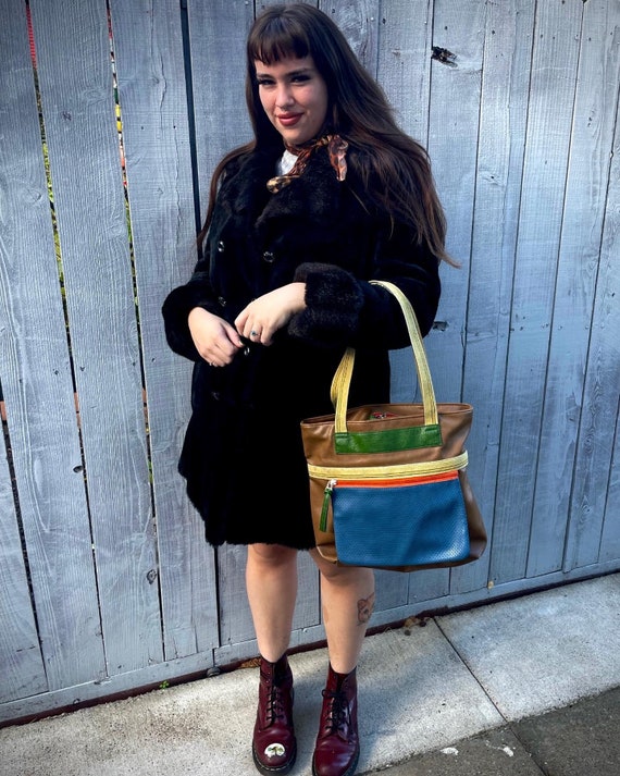 1980s Pleather Vegan Vintage Brown Green Orange Shoulder Bag Purse Handbags 80s Tote Etsy