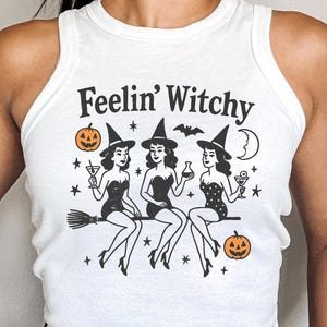 Feelin&#39; Witchy Cropped Tank Top: Vintage Halloween, Spooky Retro Witch Vibes Tee