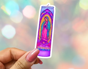 Virgen de Guadalupe Candle Sticker: Mexican Vinyl Decal