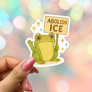 Adesivo "Abolir o ICE" com o sapo: Adesivo de protesto e resistência, decalque para laptop