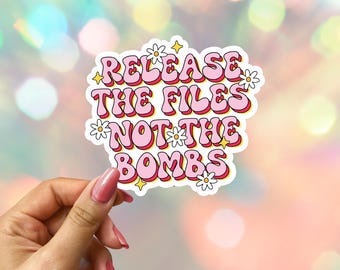 Groovy Release The Files Not Bombs Political Sticker: Retro FDT Anti-War Trump Distraction Laptop Decal