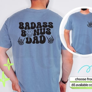 Badass Bonus Dad Shirt, Comfort Colors, Cool Step Dad Tee, Father’s Day Gift, Stepdad Present, Retro Skeleton, Funny Dad T-Shirt, Stepfather