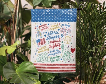 Human Rights 4th of July Garden Flag: Independence Day Liberal Yard Banner