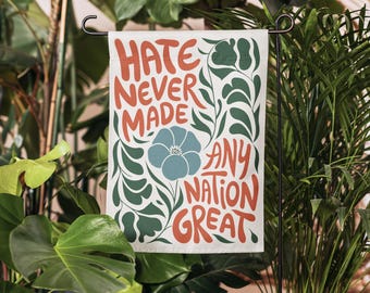 Boho Love & Inclusion Summer Garden Flag: Trendy Floral Liberal Anti-Hate Political Double-Sided Yard Banner