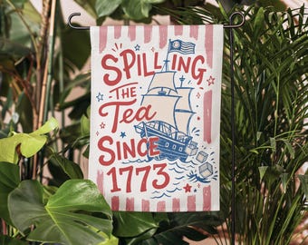 Boho Patriotic Garden Flag: Fun Tea Party Independence Day Yard Banner