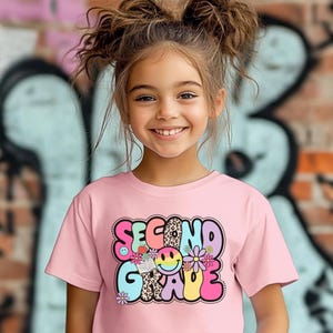 Retro 2nd Grade First Day of School Shirt, Fun Girls Back to School Tee, Girls Retro Second Grade T-Shirt, Happy 2nd Grade Shirts, Flowers