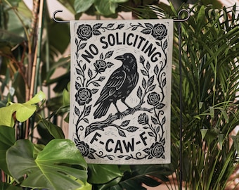 Bold F-CAW-F No Soliciting Garden Flag: Punny Outdoor Yard Sign, Funny Decor