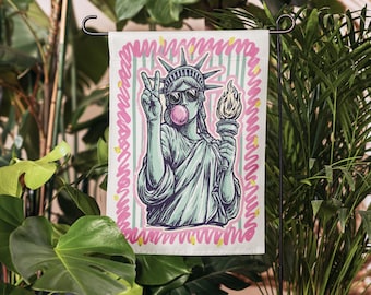 Statue of Liberty Garden Flag: Preppy Pop Art 4th of July Summer Yard Banner