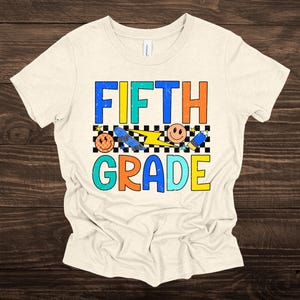 Retro 5th Grade First Day of School T-Shirt: Checkered Boys Back to School Tee
