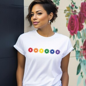 Rainbow Pride Daisy T-Shirt: Love is Love LGBTQ Ally Tee
